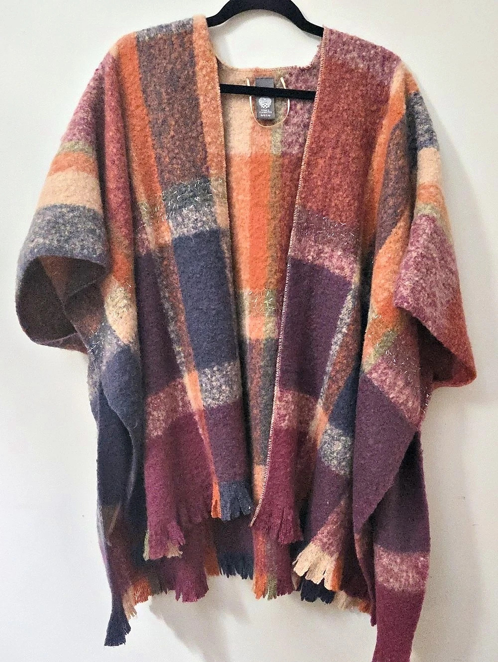 Vince Camuto Plaid Fringe Poncho Shawl Multicolor
